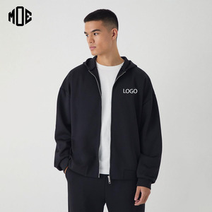 Coupe coudre hiver fermeture éclair coupe régulière 100% coton français éponge respirant goutte épaule sport décontracté entraînement sweats à capuche - Product Image 1