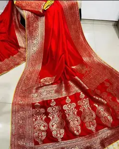 New beautiful gold zari weaving on soft, smooth,flowing pure Banarasi Dola Silk sarees from Indian Exporter
