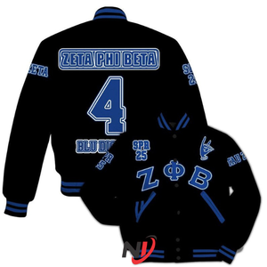 Hot Selling Zeta Phi Beta Sorority Printed Men's Winter Woven Breathable Windproof Varsity Jacket ZPB Sorority Embroidered <b>Wool</b> - Product Image 2