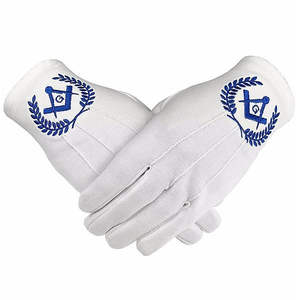 Gants en coton blanc doux avec logo maçonnique personnalisé, logo brodé, gants maçonniques - Product Image 1