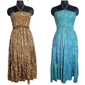 Belle bohème imprimé floral multicolore soie saree indien tenue décontractée dentelle gland décoration pour l'été porter à la mode - Product Image 1