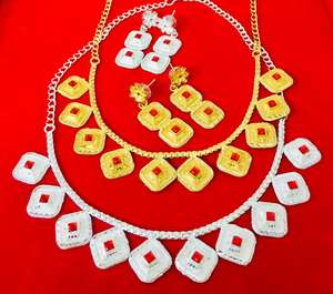 24K Plaqué Or Vintage Dubaï Inspiré Mode Bijoux Ensemble Cuivre Matériel Diamant Pierres Comprend Boucles D'oreilles Bracelets Peignes - Product Image 5