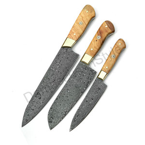 Ensemble de couteaux de chef de cuisine en acier damas goutte de pluie faits à la main de 3 pièces Ensemble de couteaux en acier damas Offre Spéciale de haute qualité - Product Image 5