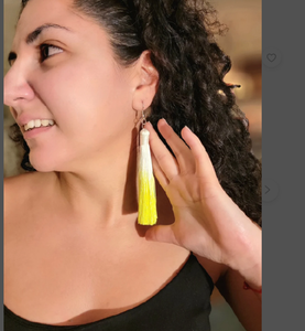 ต่างหูพู่สีเขียวนีออน, ห้อยสีเขียวมะนาวสดใส, ดรอปขอบ Ombre ยาว, ขอบเทศกาลหนาและสดใส - Product Image 3