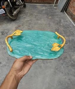 Trendora, bandeja de madera y resina hecha a mano, incrustaciones geométricas para decoración del hogar, cocina, mesa de comedor y propósito de regalo - Product Image 2