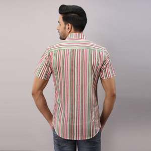 Chemise décontractée à rayures en coton pour homme Chemise boutonnée multicolore Tailles régulières à simple boutonnage Tissu XL régulier emballé - Product Image 2