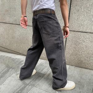 กางเกงยีนส์ขาบานสำหรับผู้ชาย, กางเกงยีนส์เอวสูงพิมพ์ลายสีขาวเข้มกางเกงขายาวสไตล์ฮิปฮอปกว้างสไตล์ลำลอง - Product Image 4