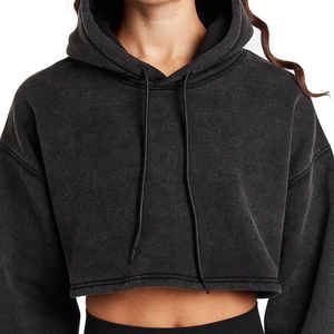 Pull court personnalisé pour femmes hauts 100% coton à manches longues sweat à capuche lavé respirant automne Streetwear pour l'hiver avant imprimé - Product Image 4