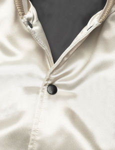 <b>Men's</b> Cream Satin Bomber <b>Jacket</b> Regular Fit Turn-down Collar Single Breasted Solid Color Casual Autumn Wear - Product Image 2