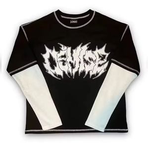 Prix de gros de Style frais Double couche à manches longues unisexe Hip Hop 100% coton DTG impression t-shirt pour homme - Product Image 4