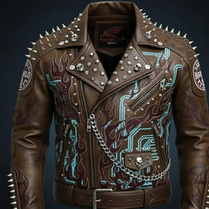 Veste en cuir personnalisée la plus populaire pour hommes, en cuir de vache naturel, veste en cuir véritable, manches longues, veste de motard tendance. - Product Image 4