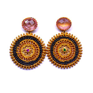 Vêtements de mariage 925 argent Sterling plaqué or Quartz Rose pierres précieuses charme attrayant dames porter des boucles d'oreilles - Product Image 2