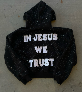 Men's High GSM Distressed Embroidery Men's Hoodies with Full Rhinestones 3D <b>Zipper</b>-Up Solid Pattern Hoodies Men - Product Image 3