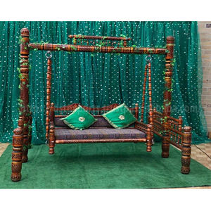 Pakistani Wedding Sangeet Stage Swing Handmade Treated Wood Luxury Modern Durable Antique Carved Bridal Jhoola Customized Size - Product Image 1