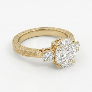 Bague pour femme LILABA ENTERPRISE en or jaune 18 carats, taille ovale avec pierres latérales brillantes rondes, diamant de laboratoire, clarté F VVS2, certifiée IGI - Product Image 2
