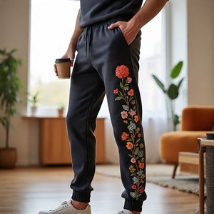 กางเกงวิ่งขาย่นเอวสูงสำหรับผู้ชายกางเกงเอวสูงผ้าอัดพลีทปักลายเป็นมิตรกับสิ่งแวดล้อม - Product Image 5