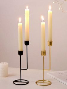 Support de bougie en métal à double tête en forme de croissant de lune, candélabre en fer, décoration de table de salle à manger pour le Ramadan, mariage, décoration de la maison, luxe, or noir - Product Image 2