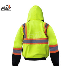 Ropa de Seguridad Reflectante de Alta Visibilidad, Chaqueta Bomber de Invierno para Guardias de Seguridad, Unisex, Cuello Alto de Lona, con Capucha Frontal - Product Image 3