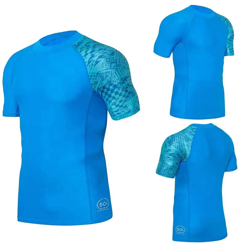 UPF 50+ UV Sun Protection Recycled fabric anti-uv Rashguard for men swim shirt beach surfing short sleeve tee rashie vest