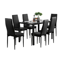 Ensemble de table à manger moderne de luxe en gros avec plateau en verre et pieds en métal, 6 chaises en cuir PU pour la maison et l'hôtellerie