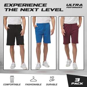 Lot de 3 shorts de sport ultra performants pour homme avec logo sur le devant et poches zippées Motif uni teint écologique - Product Image 2