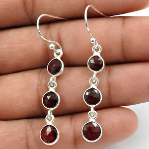 Janvier pierre de naissance bijoux 925 argent Sterling naturel rouge grenat pierre gemme Style classique boucles d'oreilles pour femme filles bijoux - Product Image 4