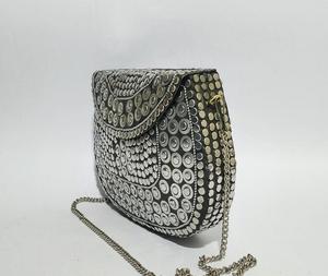 Trendy Vintage Bohemian <b>Silver</b> Evening Designer <b>Clutch</b> Handmade Luxury Indian Resin Brass Mosaic Metal Bag Lady Style Ready Ship - Product Image 4
