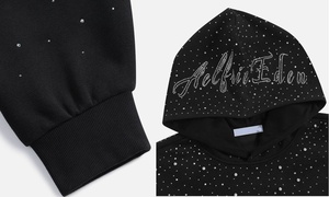 Sudadera con Capucha Extra Grande Unisex Personalizada con Diamantes de Imitación, 100% Algodón Ecológico, Sudadera con Capucha de Invierno, Moda de Lujo - Product Image 5