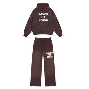 Top Quality Street Style Tracksuit Ruff Style Vintage Blank Acid Wash Tracksuit Casual Sweat Suit With <b>Screen</b> Printed Logo - Product Image 4