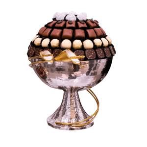 Tazón de Chocolate de Metal de diseño vintage en soporte dorado Exhibición de postres dulces Premium para exhibición de centro de mesa de boda y evento - Product Image 3