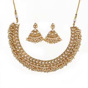 Ensemble de collier ras du cou en perles antiques avec placage à l'or 214044 Exportateur de bijoux de mode en Inde - Product Image 1