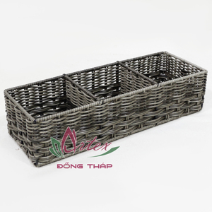 Artex Dong Thap Plateau en jacinthe d'eau avec 3 compartiments Organisateur de comptoir en osier foncé pour le rangement de la salle de bain - Product Image 1