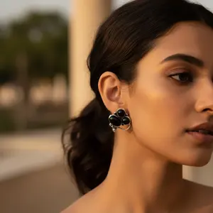 Boucles d'oreilles clous en argent sterling 925 avec onyx noir pour femmes, sertissage clos, rhodié, classique, religieuses, pour mariage, anniversaire, fête, cadeau - Product Image 3