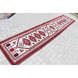 Tapis turc vintage 2,6x11,9 pi (80x364 cm), tapis en laine rouge camouflage - Product Image 2