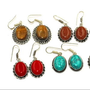 Pendientes colgantes de acero inoxidable a la moda al por mayor con joyas de piedras preciosas semipreciosas de amatista chapadas en plata para ocasiones de regalo - Product Image 1