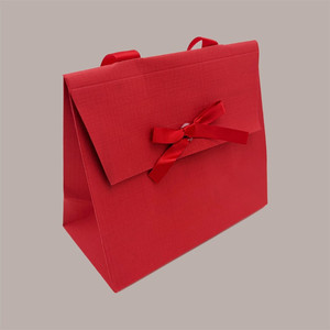 <b>Red</b> Satin <b>Ribbon</b> Paper Bag with Velcro Closure 16+8x14 cm for Valentine's Day Pack of 10 Pieces - Product Image 2