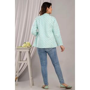 Veste matelassée en coton léger imprimé bleu turquoise pour femme SHKL1024 - Product Image 3
