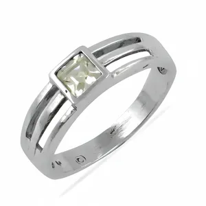 Art Palace 925 <b>Silver</b> Natural Stone Square Gemstone <b>Solitaire</b> <b>Ring</b> Unisex Fashionable Daily Wear Jewelry with Inlay Setting - Product Image 2