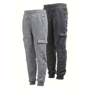 Joggers de jogging pour hommes, couleur grise, anti-boulochage, avec impression numérique, pantalon de survêtement en coton et polyester, ensemble de 2 pièces avec poches multiples - Product Image 1