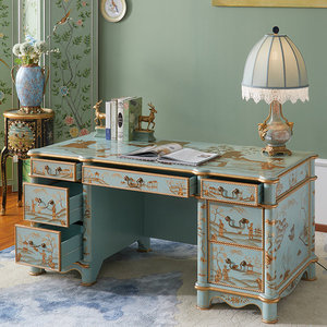 Decorative Painted <b>Brown</b> Solid Engineered Wood Rectangular Writing Desk with 1-Year Warranty - Product Image 3