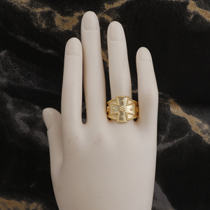 Minimalist Brass Gold Plated <b>Cross</b> Religious <b>Ring</b> for Unisex Christians Dainty Filigree Sides Vertical Gemstone Trendy - Product Image 3