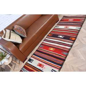 2.7x9.5 ft Turkish Herki Rug, <b>Red</b> Ombr Vintage <b>Wool</b> Rug - Product Image 3