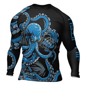 Loose Fit BJJ Rash Guard Hombres de manga larga MMA Jiu Jitsu Camisa de entrenamiento Stretch Quick Dry Grappling Top No Gi Compression - Product Image 2