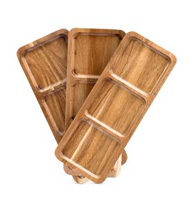 Plateau de service en bois d'acacia 14 "x 5.5" Plateau de service en bois 3 sections Plateaux en bois rectangulaires pour aliments Fromage Snacks Fruits - Product Image 1