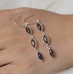 925สเตอร์ลิงเงินสโมควอตซ์ต่างหูแบบห้อยเครื่องประดับแฟชั่นสามชิ้นสำหรับเด็กผู้หญิงทำด้วยมือ - Product Image 1