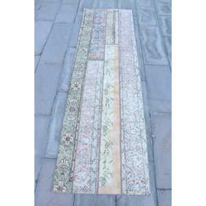 Alfombra Vintage, Alfombra Turca de 2.4x8.1 pies, Alfombra de Lana con Rayas Azules - Product Image 1