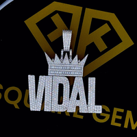 Pendentif personnalisable en moissanite VVS, argent sterling rhodié/doré, design géométrique, style hip-hop pour enfants, teste le test du diamant