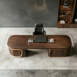 Modern Solid Ash Wood Oval Executive <b>Desk</b> Warm Brown Finish Spacious <b>Work</b> Surface Durable Joinery 1-Year Warranty - Product Image 3