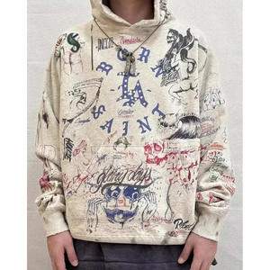 Sweat à capuche zippé personnalisé Hip Hop pour hommes Sweat-shirt gonflé surdimensionné lavé à l'acide avec impression en relief et logo de broderie - Product Image 1