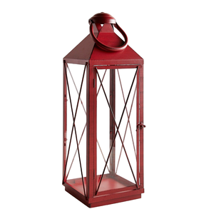 Con diseño clásico con acabado antiguo de Color rojo con mango, soporte para decoración de velas, linterna de diseño de forma Rectangular de Metal galvanizado - Product Image 4